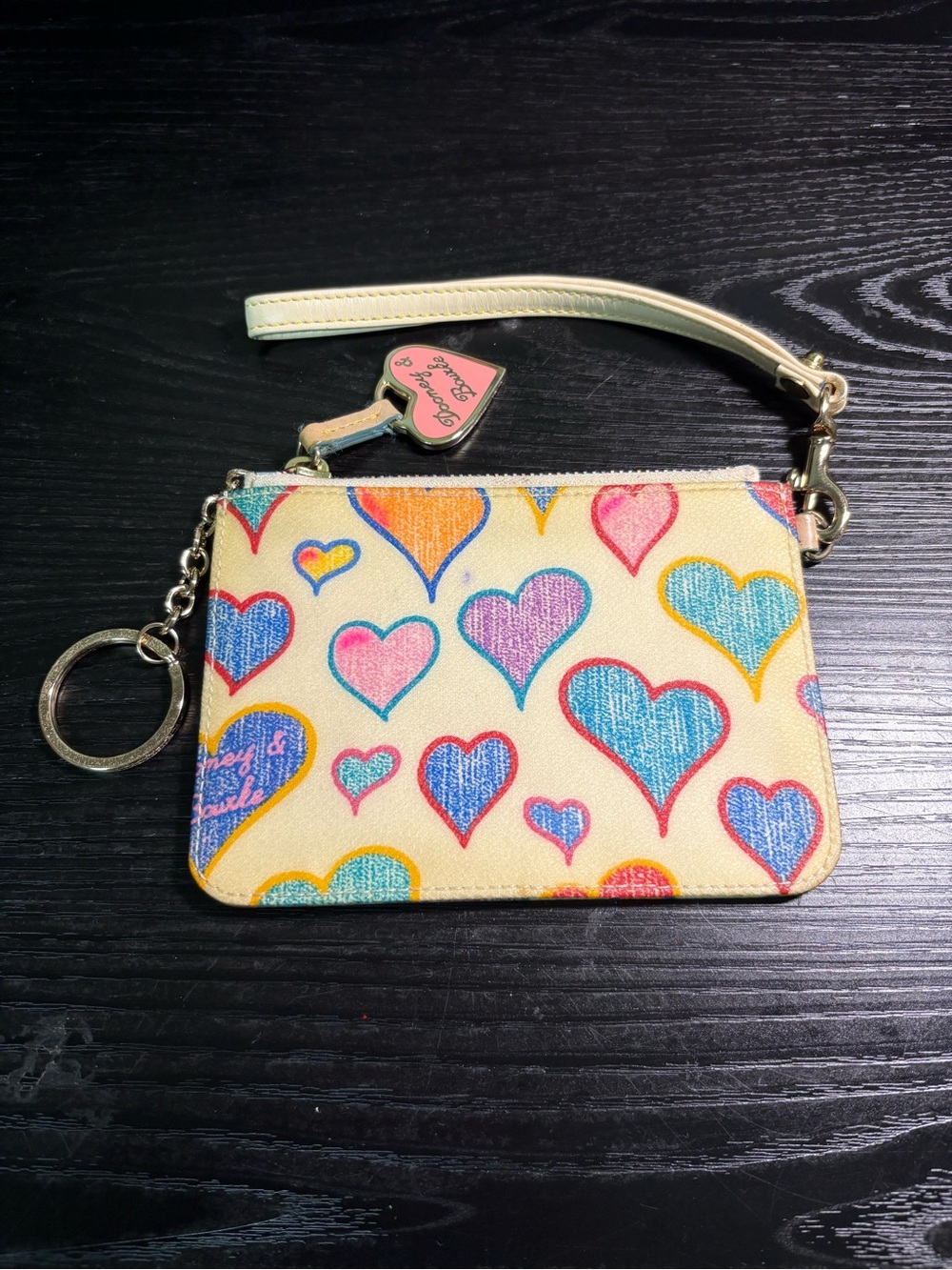 Dooney Bourke Wristlet with Multicolor Heart Print - Cream